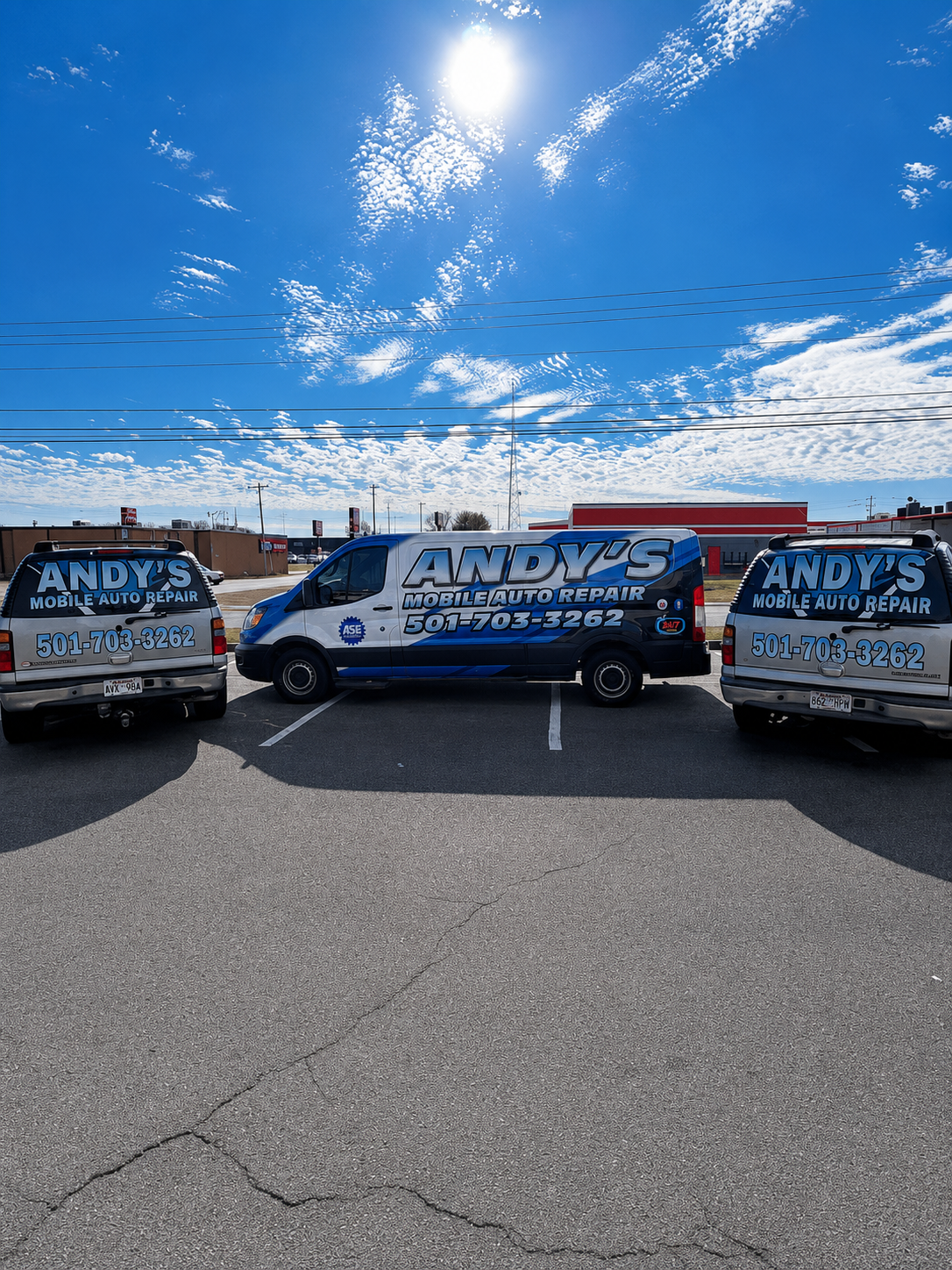 Andy's three-vehicle mobile repair fleet